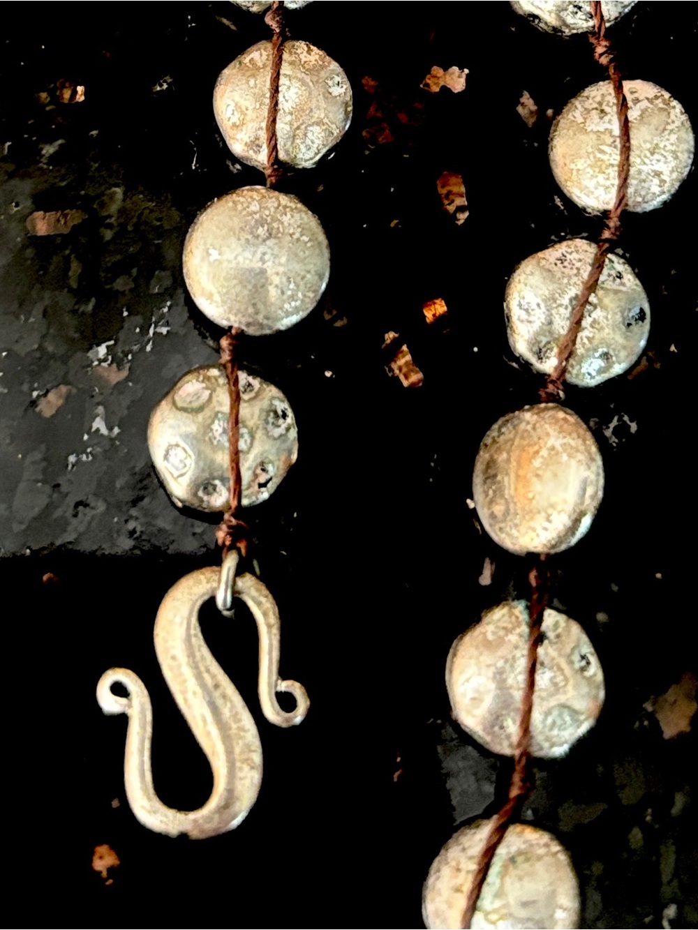 Lucky Brand Hammered Silver Disc Bead Corded Necklace with Turquoise Nugget 36” - Picture 8 of 9